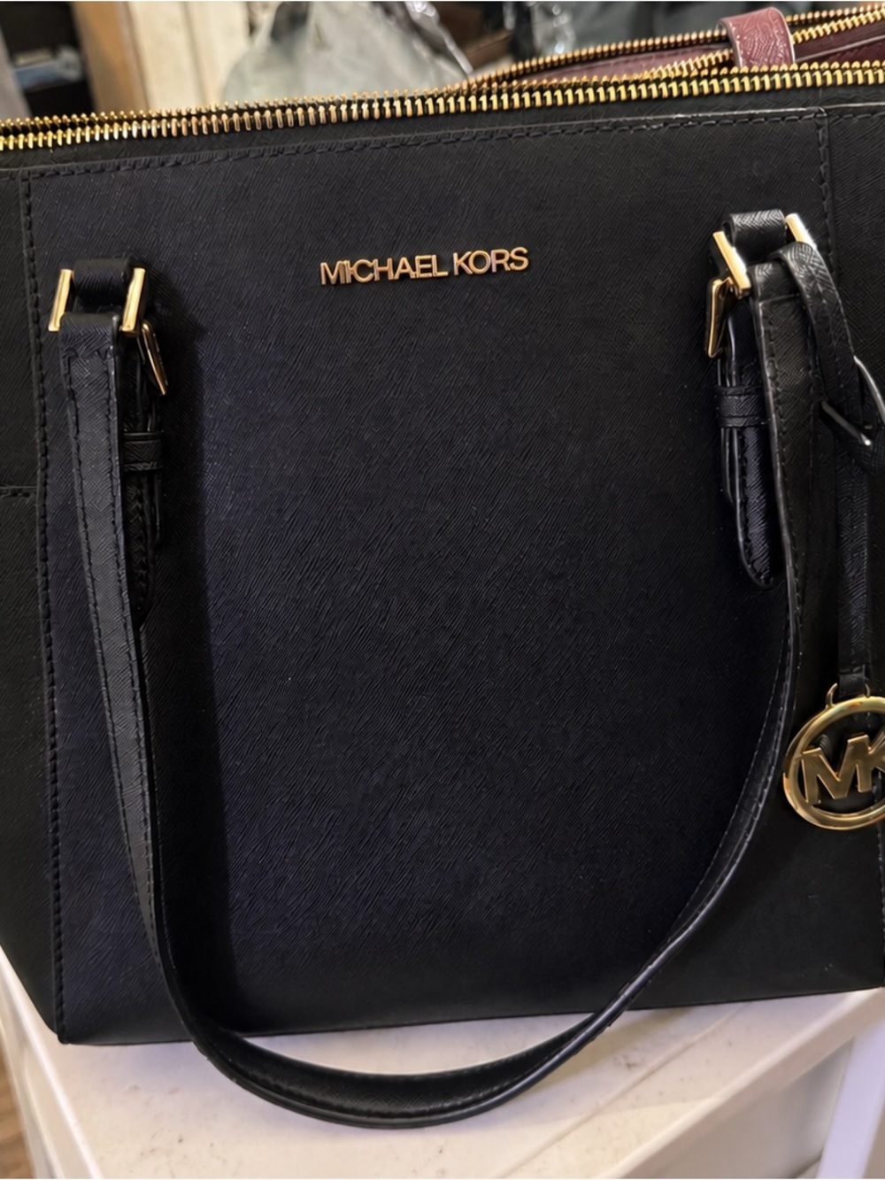 Michael Kors Black Saffiano Tote with Gold Hardware